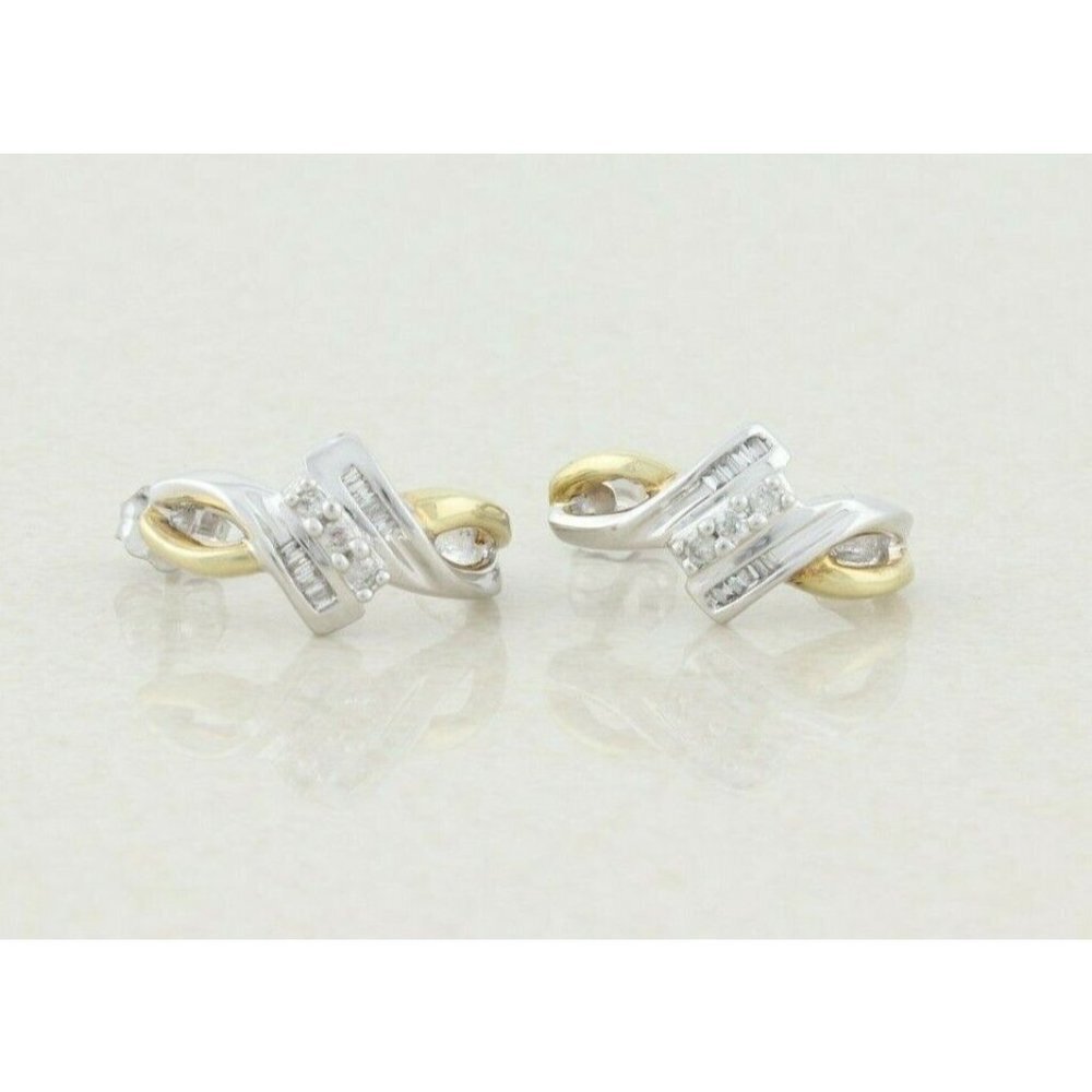 10k Yellow Gold Diamond Earrings J Hoop Earrings  .25 tcw hoops